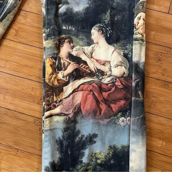 Trendy da Vinci Oil Painting Fine Art High Rise Baggy Denim Jean Pants - Picture 5 of 14